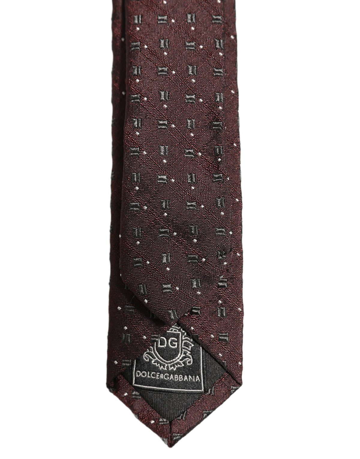 Dolce & Gabbana Men Burgundy Geometric Silk Adjustable Tied Necktie Tie