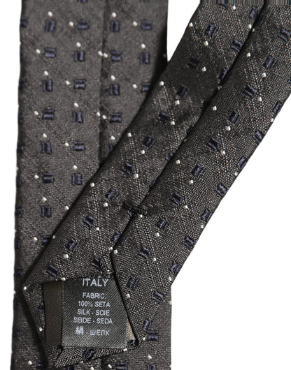 Dolce & Gabbana Men Dark Gray Geometric Silk Adjustable Tied Necktie Tie