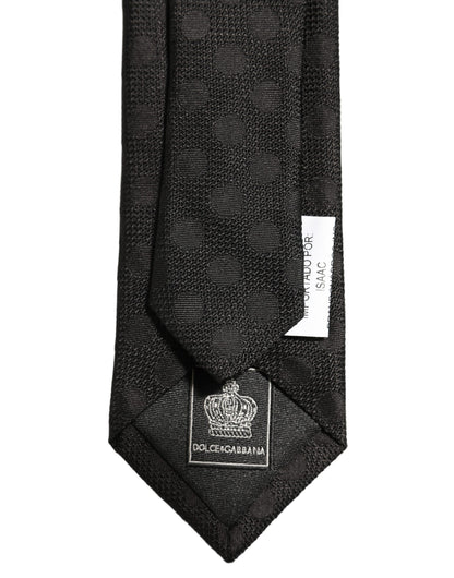 Dolce & Gabbana Black Polka Dot Jacquard Silk Adjustable Tied Necktie Tie