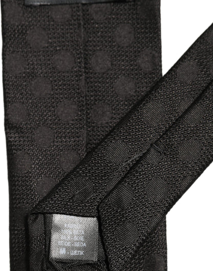 Dolce & Gabbana Black Polka Dot Jacquard Silk Adjustable Tied Necktie Tie