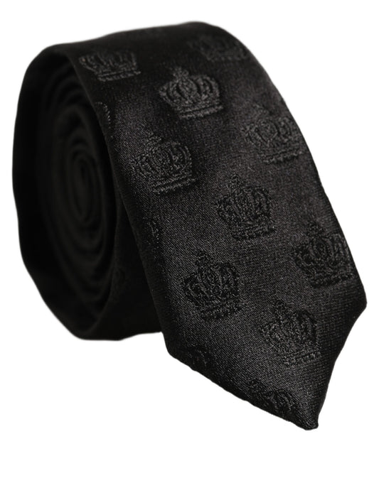 Necktie by Dolce & Gabbana for men in polyester & silk black & patterned features an stately silhouette that beautifully highlights the sophisticated style of the Polyester & Silk Necktie.