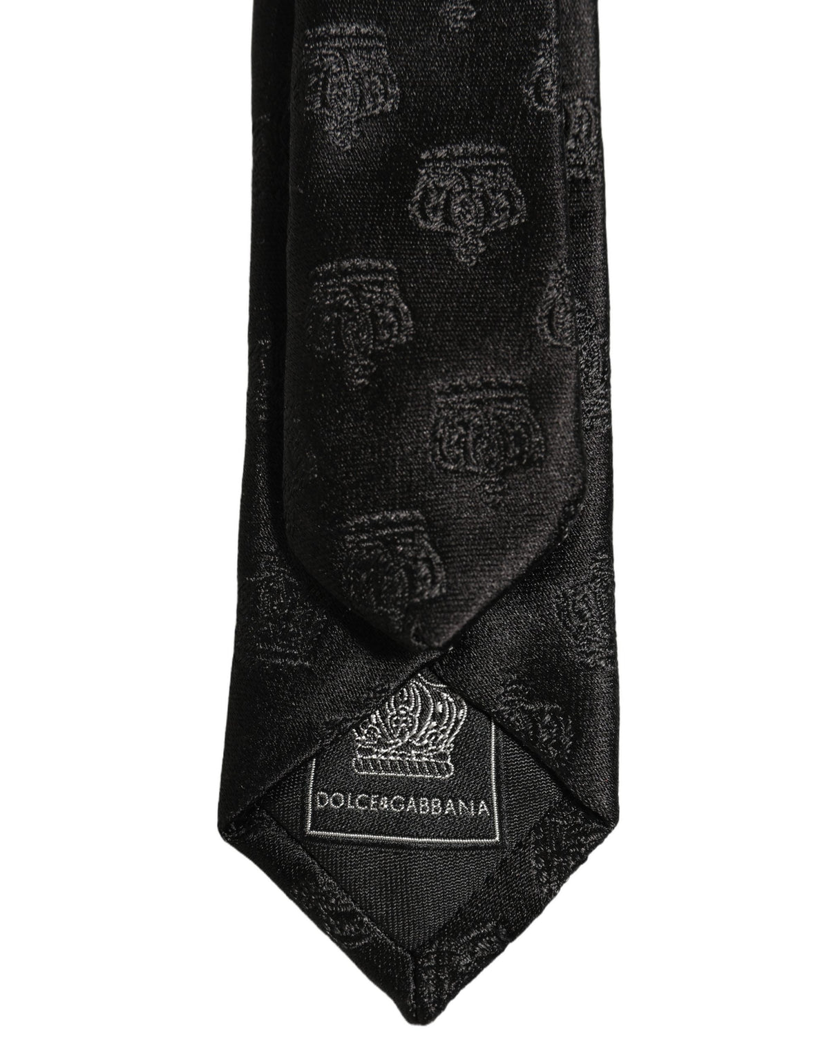 Dolce & Gabbana Men Black Crown Pattern Silk Adjustable Tied Necktie Tie