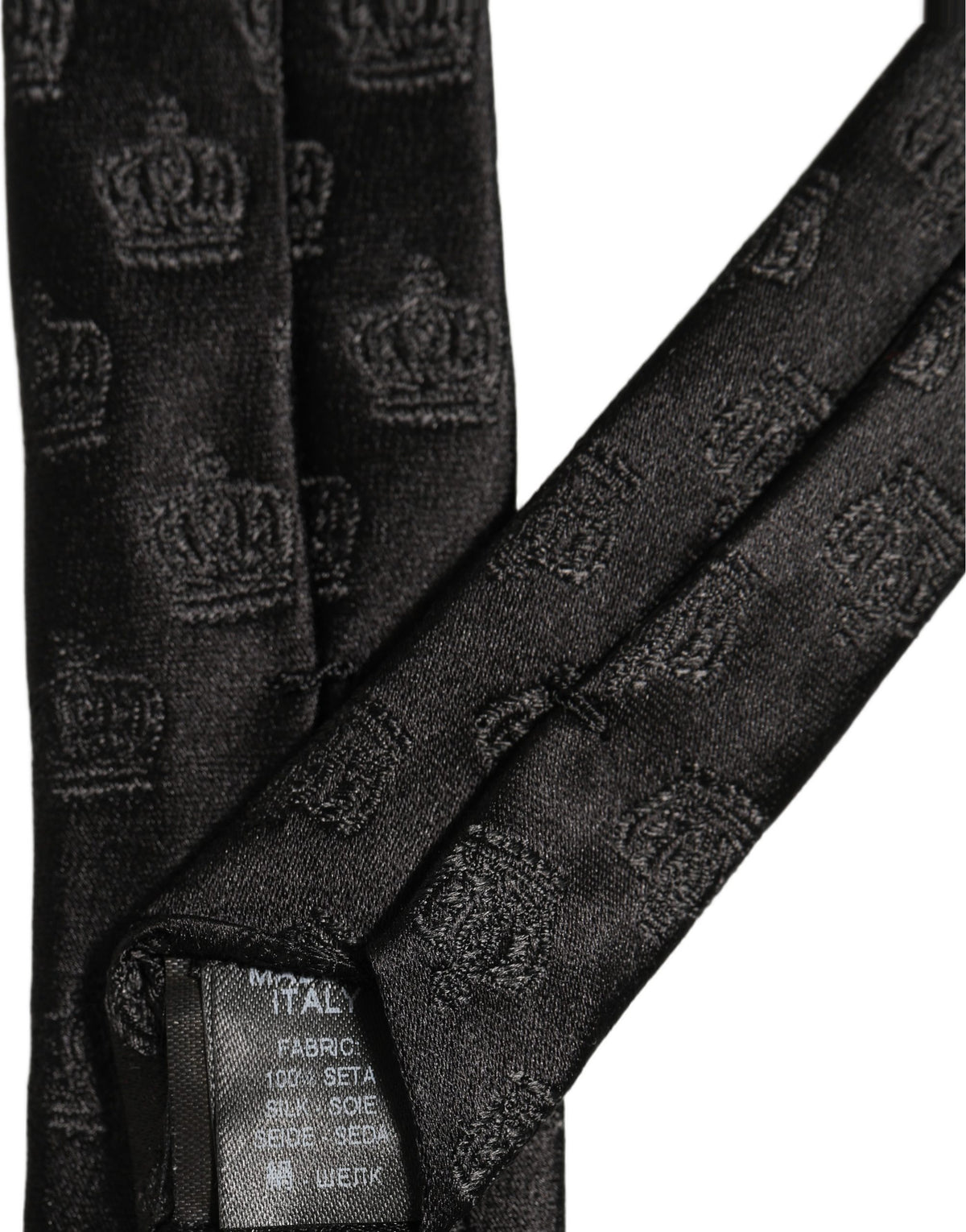 Dolce & Gabbana Men Black Crown Pattern Silk Adjustable Tied Necktie Tie