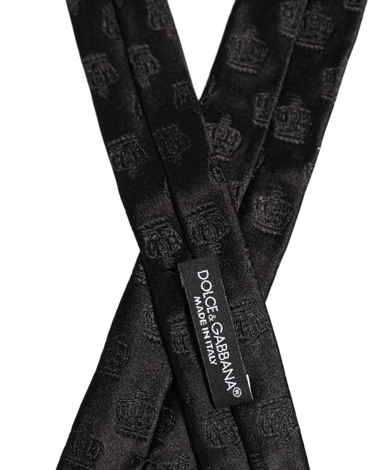 Dolce & Gabbana Men Black Crown Pattern Silk Adjustable Tied Necktie Tie