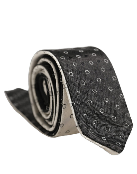 Necktie by Dolce & Gabbana for men in silk black, white, patterned & jacquard features a sun-drenched silhouette, showcasing the sun-drenched design of this Silk Necktie with a sun-drenched finish.