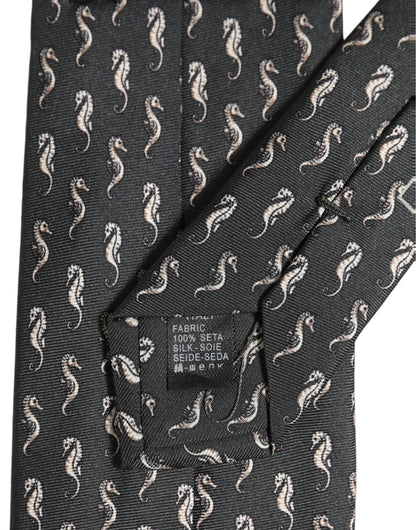 Dolce & Gabbana Men Black Seahorse Silk Adjustable Tied Necktie Tie