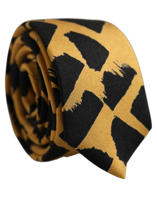 Necktie by Dolce & Gabbana for men in silk black, yellow & patterned features a sun-drenched silhouette, showcasing the sun-drenched design of this Silk Necktie with a sun-drenched finish.
