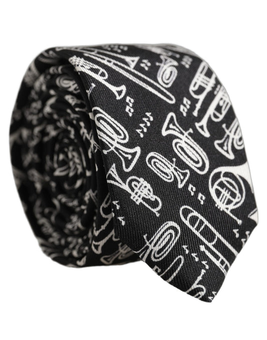 Necktie by Dolce & Gabbana for men in silk black, white & print features an stately silhouette that beautifully highlights the sophisticated style of the Silk Necktie.