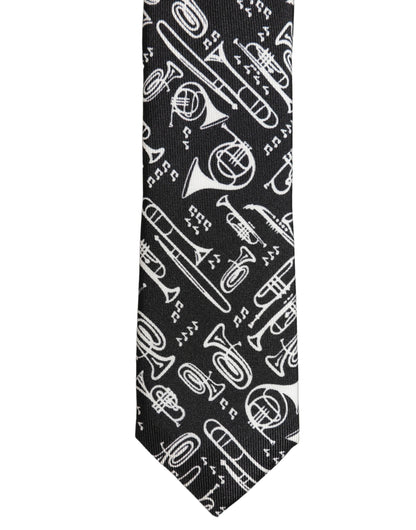 Dolce & Gabbana Black Musical Instrument Silk Adjustable Tied Necktie Tie