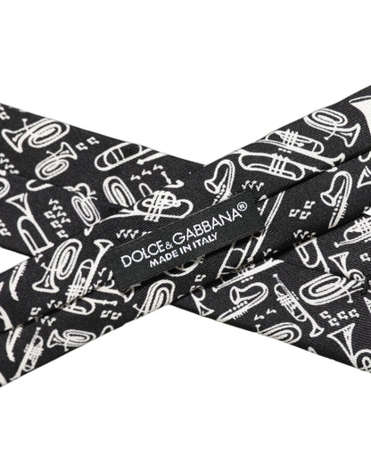 Dolce & Gabbana Black Musical Instrument Silk Adjustable Tied Necktie Tie