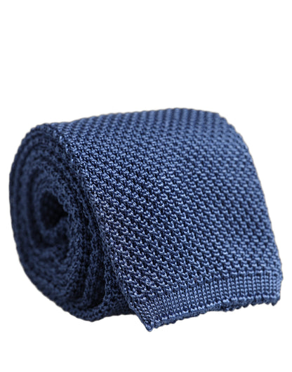 Dolce & Gabbana Men Blue Silk Knitted Skinny Adjustable Tied Necktie Tie