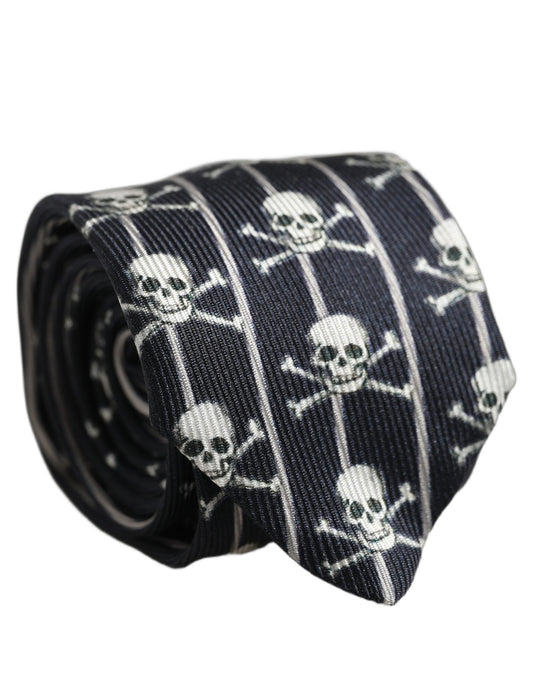 Necktie by Dolce & Gabbana for men in silk black, white, patterned & striped features an stately silhouette that beautifully highlights the sophisticated style of the Fantasy Skull Silk Necktie.
