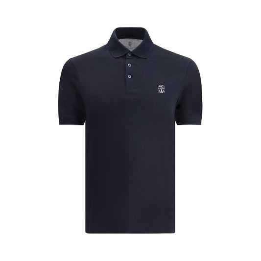 Polo Shirt by Brunello Cucinelli for men in cotton blue & signature showcases a sharp silhouette, detailed with a refined and sharp for a sophisticated finish.