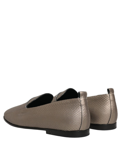 Dolce & Gabbana 9 To 5 Men's Leather Low-Heel Loafer Slip-On Shoes - Silver Signature