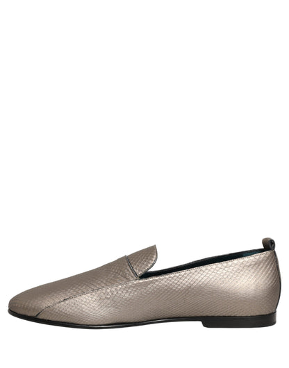 Dolce & Gabbana 9 To 5 Men's Leather Low-Heel Loafer Slip-On Shoes - Silver Signature