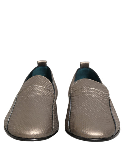 Dolce & Gabbana 9 To 5 Men's Leather Low-Heel Loafer Slip-On Shoes - Silver Signature