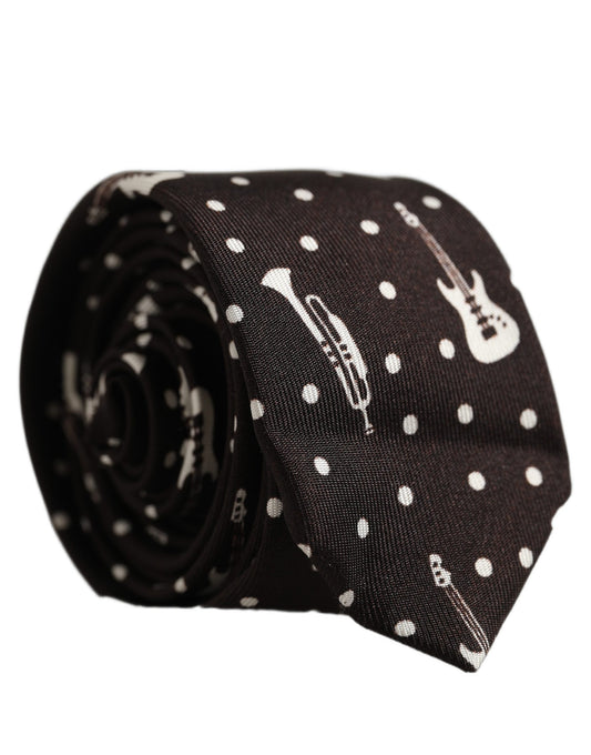 Necktie by Dolce & Gabbana for men in silk black, white & print features a distinguished silhouette, artfully capturing the essence of the distinguished Silk Necktie design for a sophisticated look.