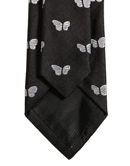 Dolce & Gabbana Men Black Silk Butterfly Adjustable Tied Necktie Tie