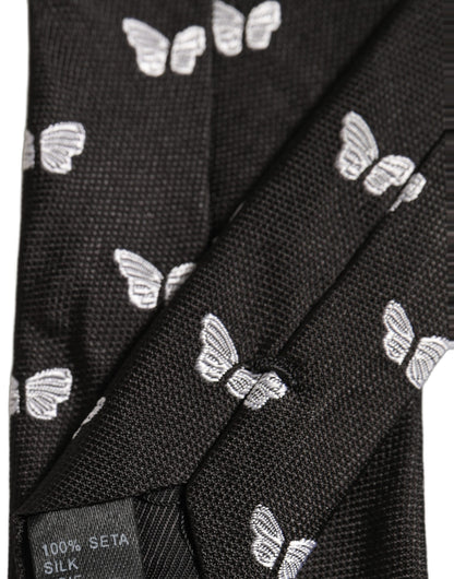 Dolce & Gabbana Men Black Silk Butterfly Adjustable Tied Necktie Tie
