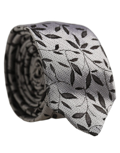 Dolce & Gabbana Men Gray Silk Leaf Pattern Adjustable Tied Necktie Tie