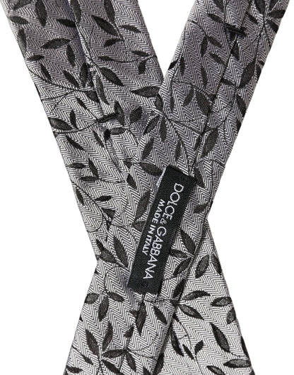 Dolce & Gabbana Men Gray Silk Leaf Pattern Adjustable Tied Necktie Tie