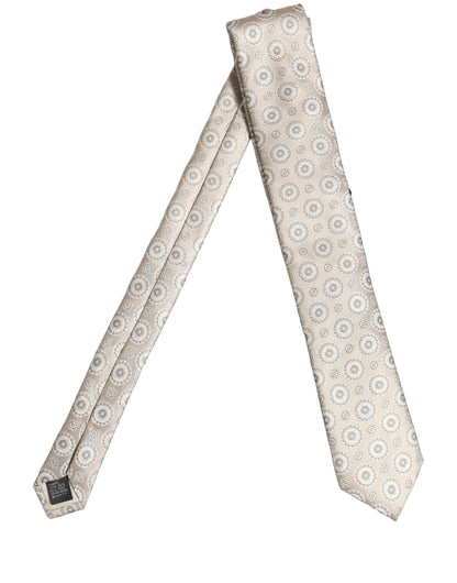 Dolce & Gabbana Beige Silk Medallion Circle Adjustable Tied Necktie Tie
