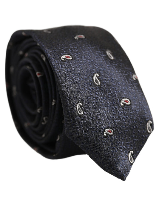 Necktie by Dolce & Gabbana for men in silk & viscose dark-blue & paisley showcases a stately silhouette, expertly detailed with a stately finish that perfectly captures the sophisticated essence of the Silk & Viscose Necktie.