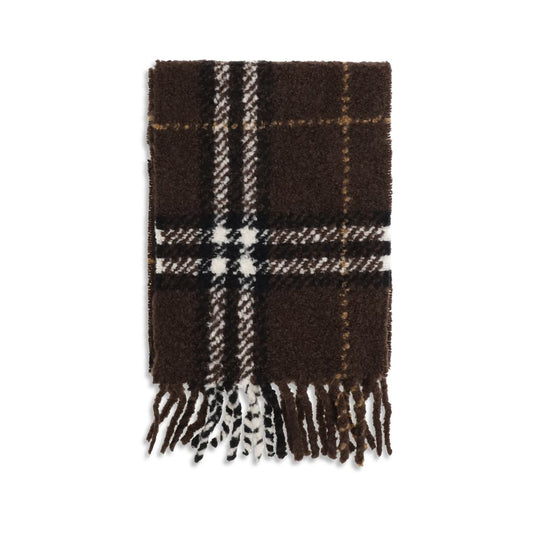 Burberry Alpaca Merino Wool & Polyamide Fringes Scarf - Brown Patterned Signature