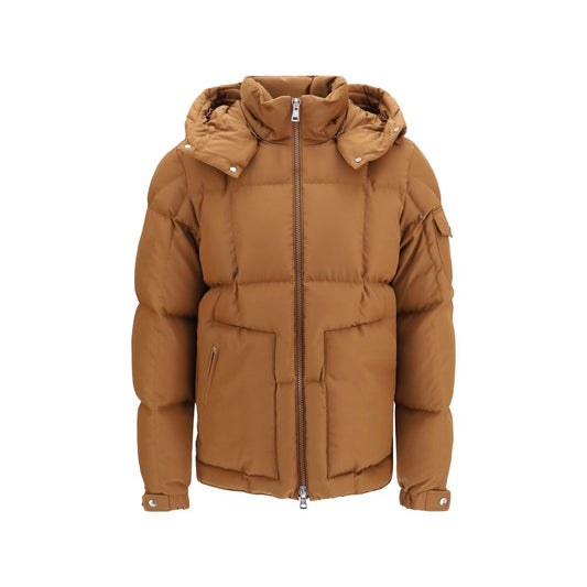 Hooded Overcoat by Moncler for men in cotton goose down & polyester brown & signature presents a luxurious silhouette, showcasing a luxurious hooded neckline and sophisticated pockets, hooded & insulated for a premium, luxurious look.