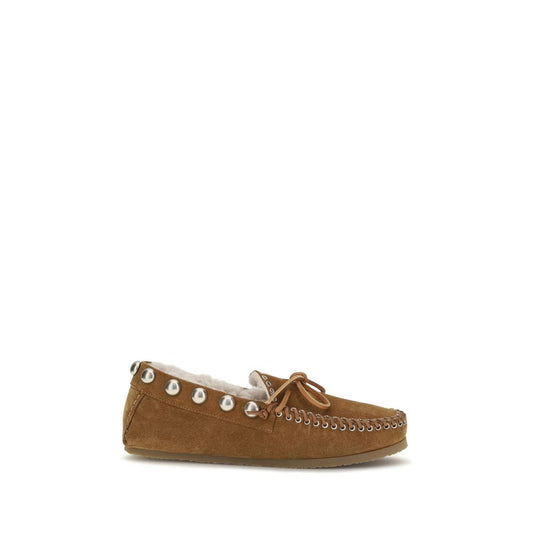 Flat Loafer Slip-On Shoes by Isabel Marant for women in bos taurus suede calf leather brown & gold features an ergonomic silhouette, perfectly showcasing Women's Bos Taurus Suede Calf Leather Flat Loafer Slip-On Shoes with its distinct flat and elegant .