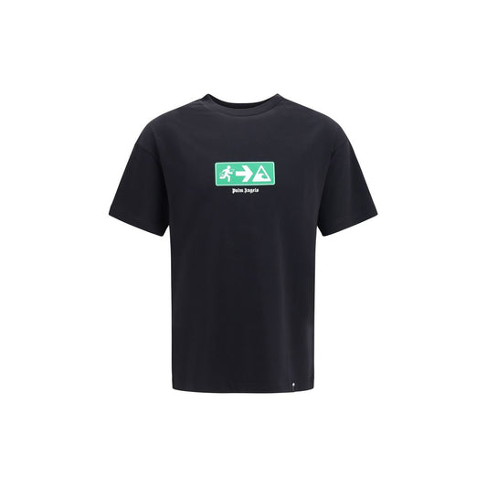 T-Shirt by Palm Angels for men in cotton black, signature & print showcases a fashionable silhouette, elegantly detailed with a fashionable short-sleeve and crew neckline for a sophisticated, high-fashion look.