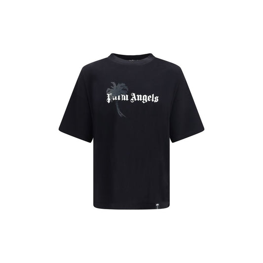 T-Shirt by Palm Angels for men in cotton black, signature & print showcases a dramatic silhouette, elegantly detailed with a dramatic crew neckline and short-sleeve for a truly dramatic finish.
