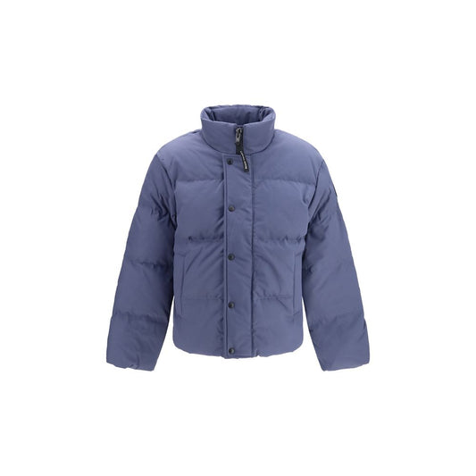 Overcoat by Canada Goose for men in polyester cotton blue & signature features an voluminous silhouette, showcasing distinct insulated & pockets and a voluminous for a truly voluminous aesthetic.