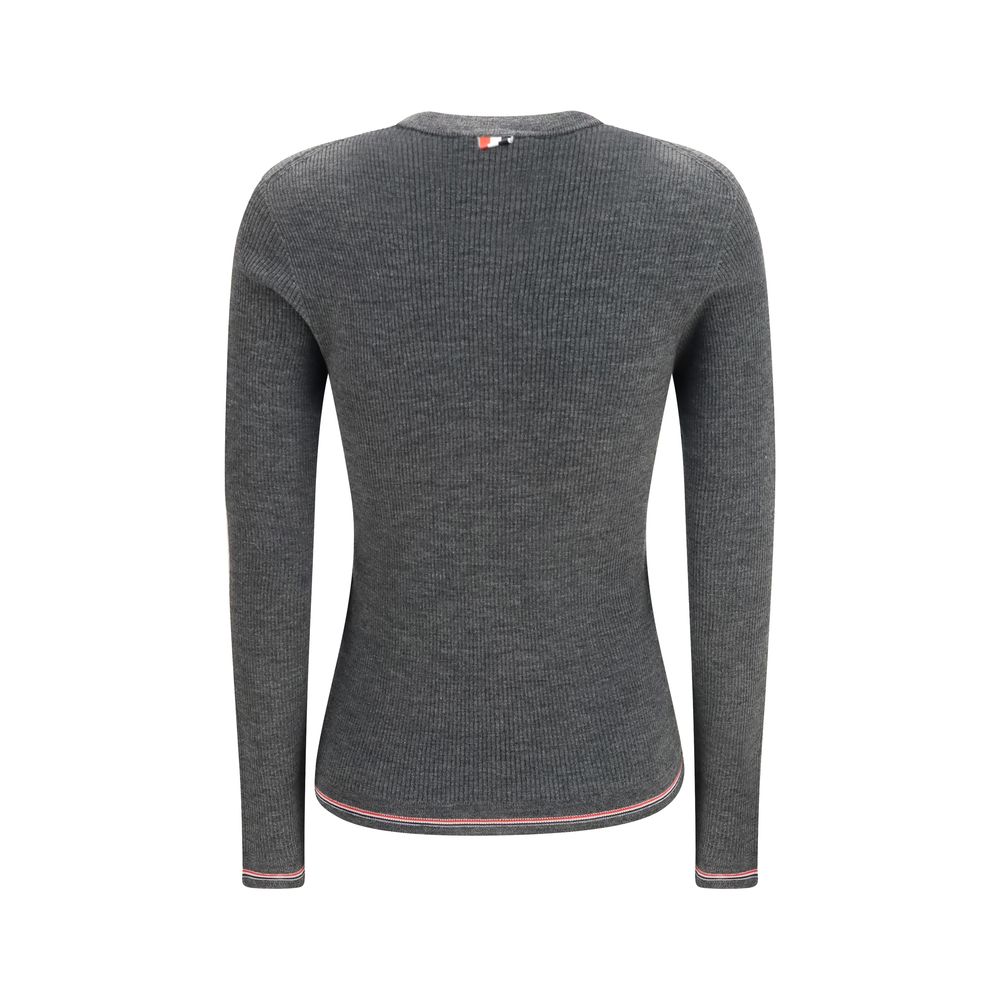 Cardigan by Thom Browne for women in merino wool gray, signature & striped features an impeccable silhouette, showcasing a sophisticated and detail for a truly impeccable finish.