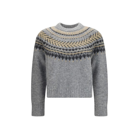 Barbour Women's Regular Fit Wide Slim Oversized Crew Neck Alpaca Merino Wool & Polyamide Sweatshirt - Gray Patterned