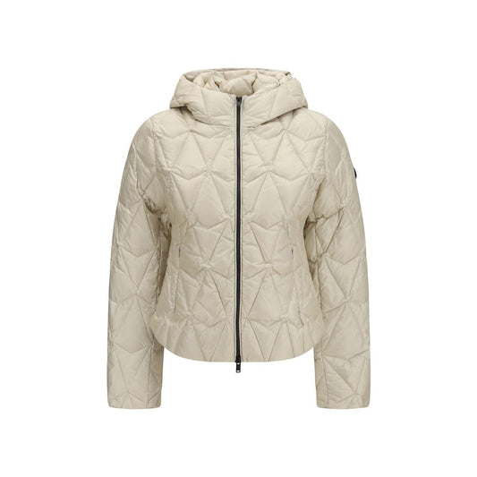 Puffer Jacket by Moose Knuckles for women in nylon & goose-down beige features an on trend silhouette, showcasing refined breathable-design, windproof, lightweight, pockets, hooded & insulated and a sophisticated hooded high-collar neckline for a truly on trend finish.