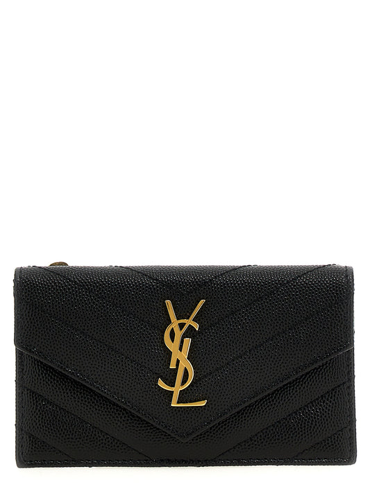 Cardholder Card Case by Saint Laurent for women in calfskin leather black & chevron features an dynamic silhouette from the Cassandre Calfskin Leather Cardholder Card Case collection, highlighting dynamic card-organization for a premium and sophisticated look.