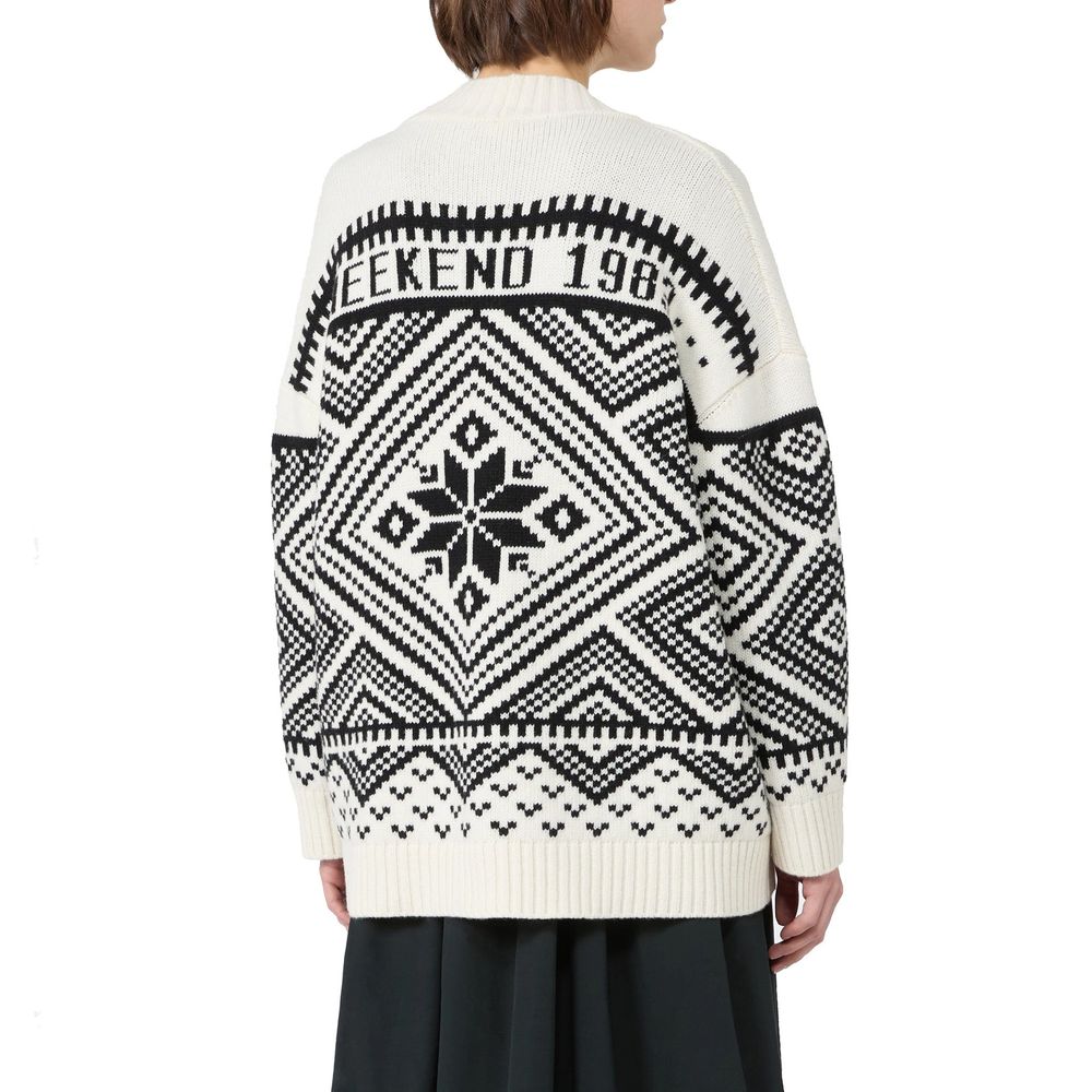 Cardigan by Max Mara for women in virgin wool white features a dramatic silhouette, showcasing a sophisticated and dramatic detail for a timeless, premium look.