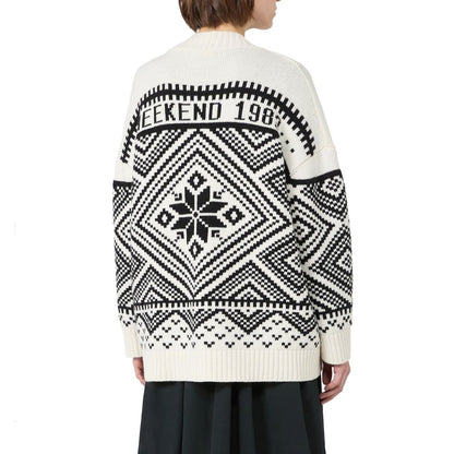 Cardigan by Max Mara for women in virgin wool white features a dramatic silhouette, showcasing a sophisticated and dramatic detail for a timeless, premium look.