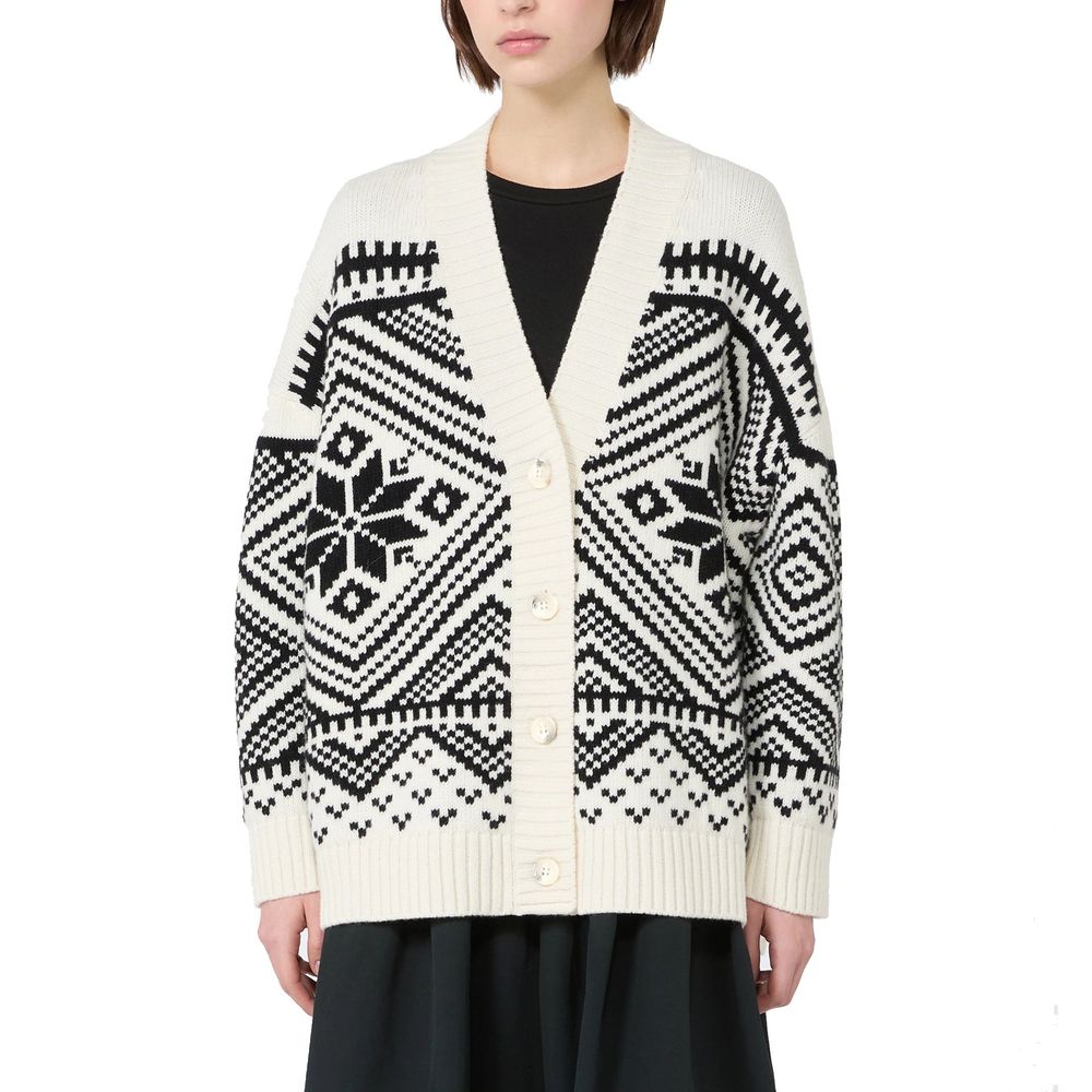 Cardigan by Max Mara for women in virgin wool white presents a textural silhouette, artfully finished with a textural and for a sophisticated, textural look.