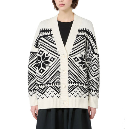 Cardigan by Max Mara for women in virgin wool white presents a textural silhouette, artfully finished with a textural and for a sophisticated, textural look.