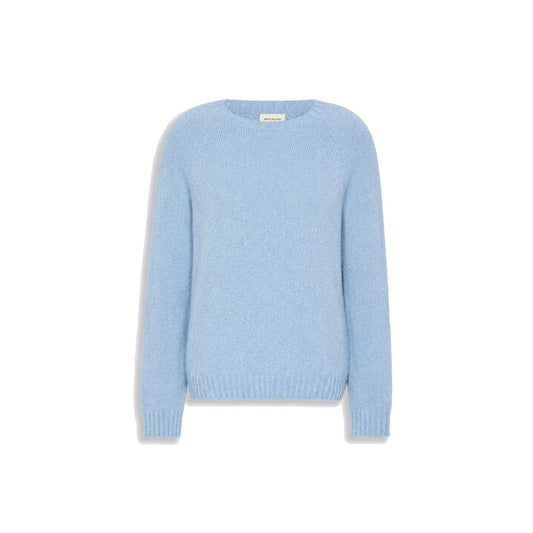 Sweatshirt by Max Mara for women in leather cotton polyamide & alpaca wool blue features an provocated silhouette, detailed with a provocated long-sleeve and a refined round neckline for a sophisticated aesthetic.