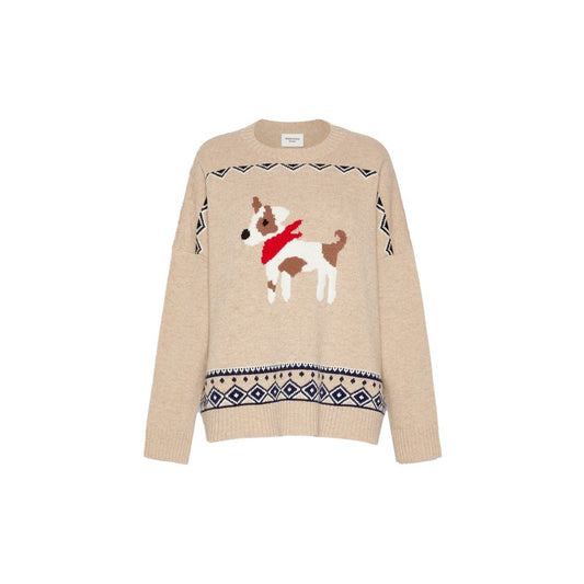 Sweatshirt by Max Mara for women in virgin wool beige & jacquard showcases a slouchy chic silhouette, artfully detailed with a slouchy chic round neckline and long-sleeve for a slouchy chic finish.