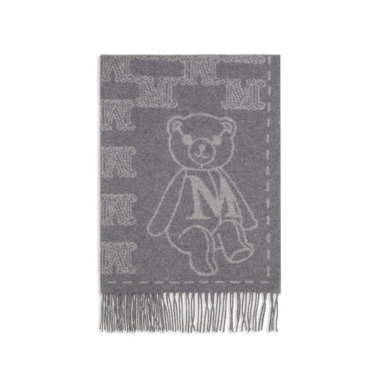 Max Mara Bear Cashmere Shawl Fringes Scarf - Gray Signature