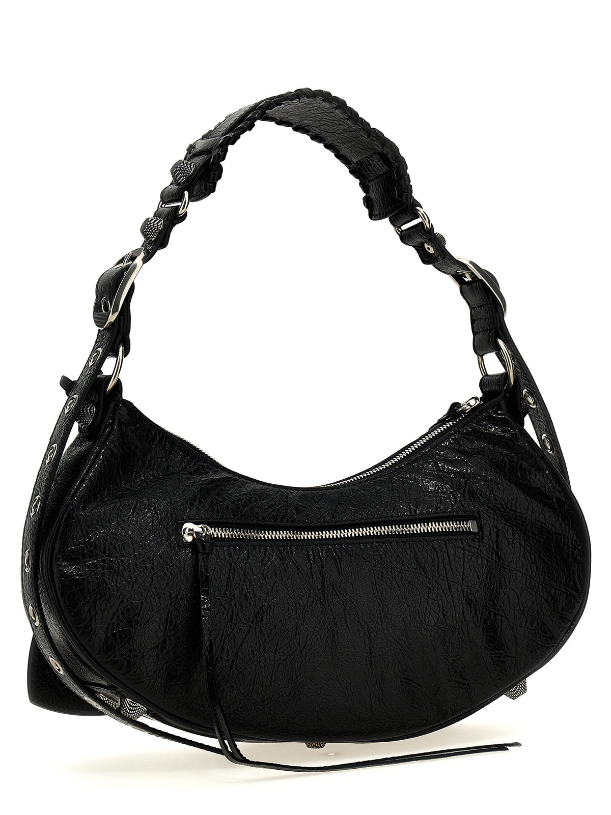 Shoulder Bag by Balenciaga for women in cotton canvas & lamb leather black & silver presents a versatile silhouette, showcasing a secure zipper and versatile with versatile shoulder-strap, adjustable-strap & handle for a sophisticated look.