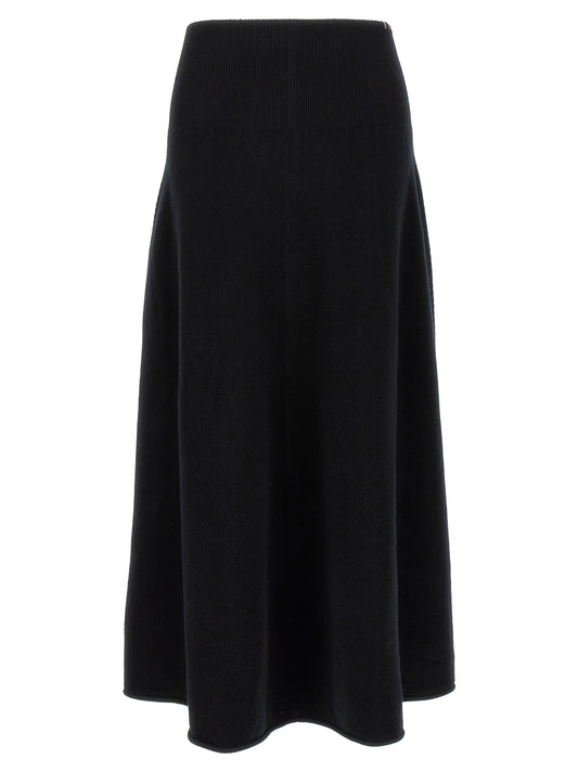 Skirt by Extreme Cashmere for women in cashmere nylon & elastane black showcases a dramatic silhouette, artfully capturing the essence of the Women's Flared Cashmere Nylon & Elastane Midi Skirt in a dramatic midi cut for a refined look.