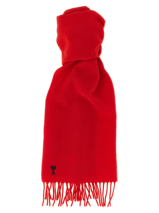 Scarf by Ami Paris for unisex in wool black, red & ruby features a timeless silhouette, artfully capturing the essence of the timeless Wool Shawl Fringes Scarf design for a sophisticated look.
