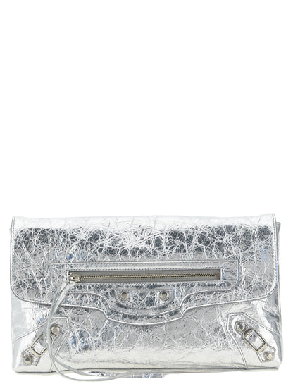 Balenciaga Silver Lamb Leather Clutch Bag