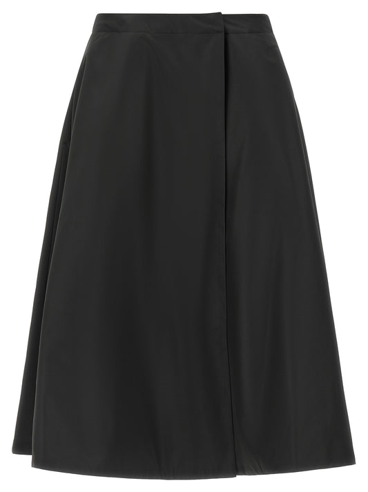 Skirt by Moncler for women in polyester felt black & signature showcases a dramatic silhouette, artfully capturing the essence of the Women's A Line Flared Polyester Felt Midi Skirt in a dramatic midi cut for a refined look.