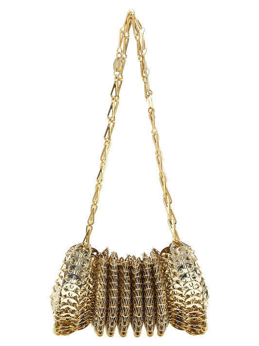 Shoulder Bag by Paco Rabanne for women in metal & stainless steel gold features a effortless chic silhouette with a secure magnetic, ample , and versatile shoulder-strap & handle for a effortless chic finish.